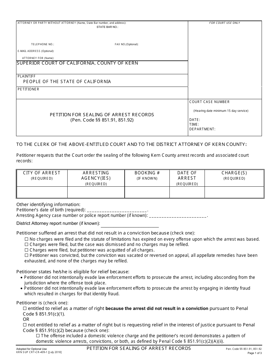 Form KRN SUP CRT-CR-409-1 - Fill Out, Sign Online and Download Fillable ...