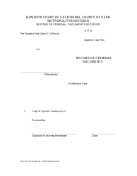 Document preview: Form Sup Crt9410 Record of Criminal Documents - County of Kern, California