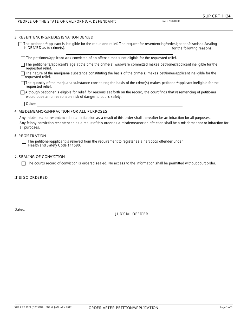 Form Sup Crt1124 Order After Petition / Application (Health and Safety Code, 11361.8) Adult Crime(S) - County of Kern, California, Page 2