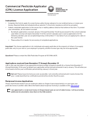 Document preview: Commercial Pesticide Applicator (CPA) License Application - Oregon