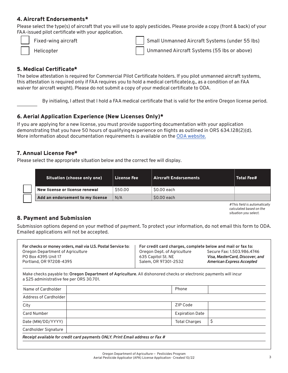 Oregon Aerial Pesticide Applicator (Apa) License Application Fill Out