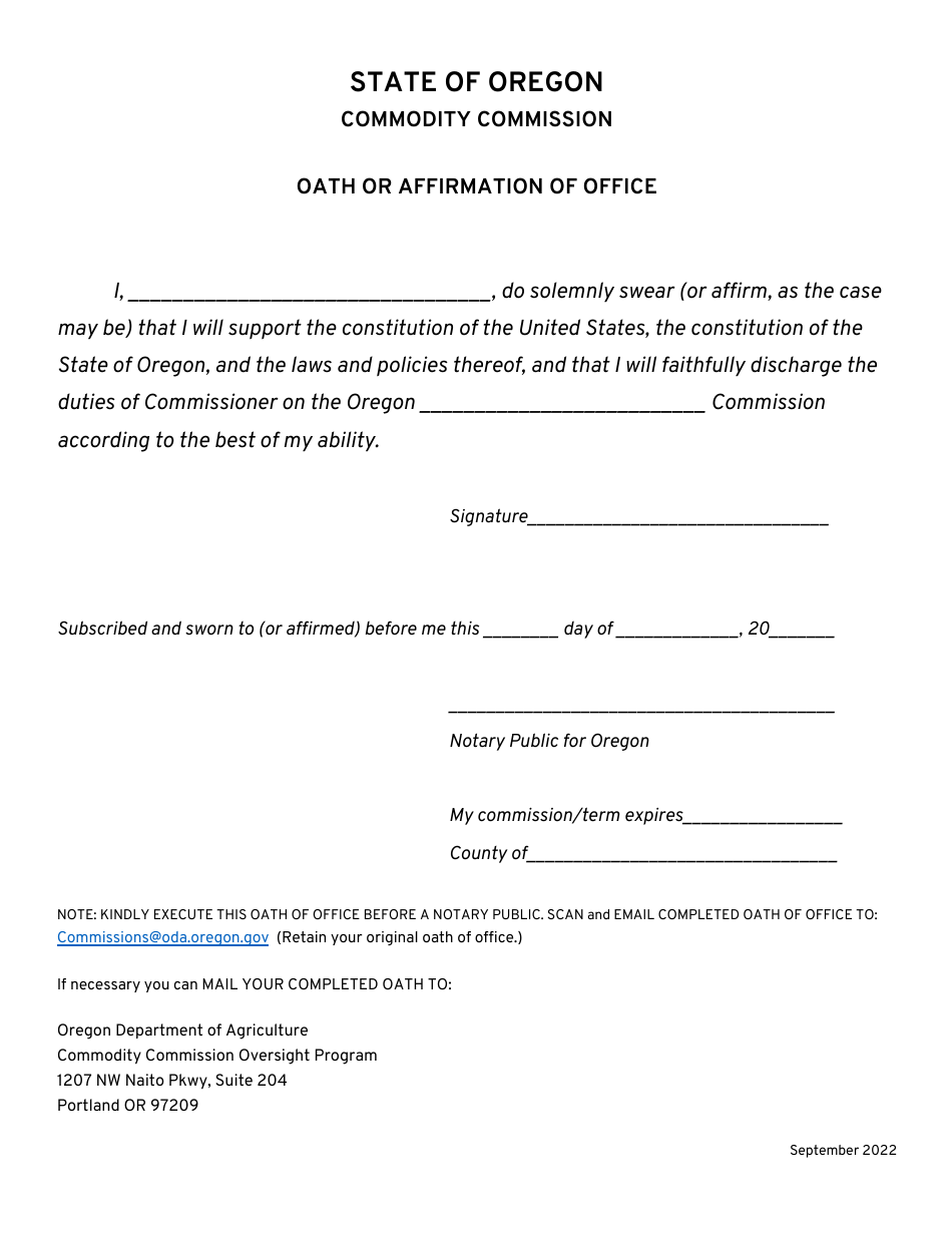 Oath or Affirmation of Office - Oregon, Page 1