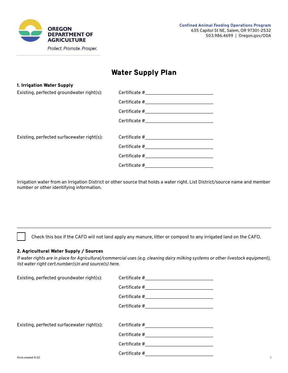 Water Supply Plan - Oregon, Page 1