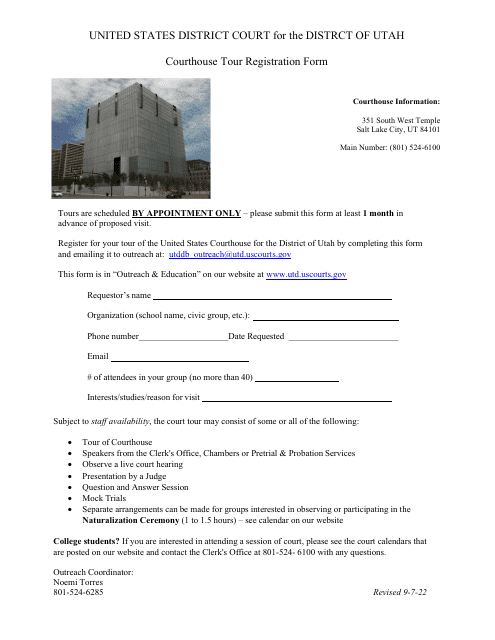 Courthouse Tour Registration Form - Utah