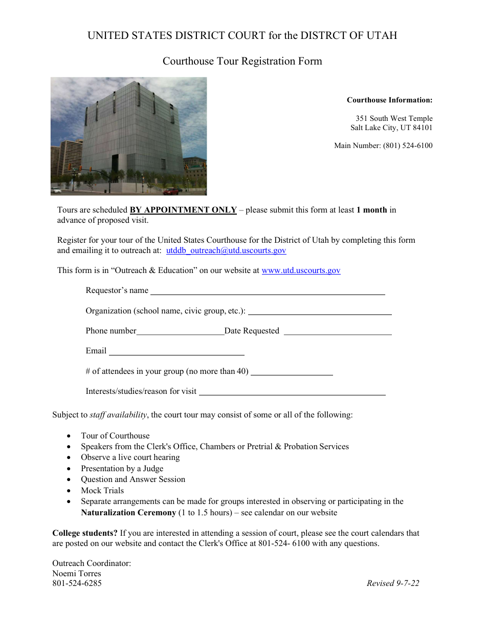 Courthouse Tour Registration Form - Utah, Page 1