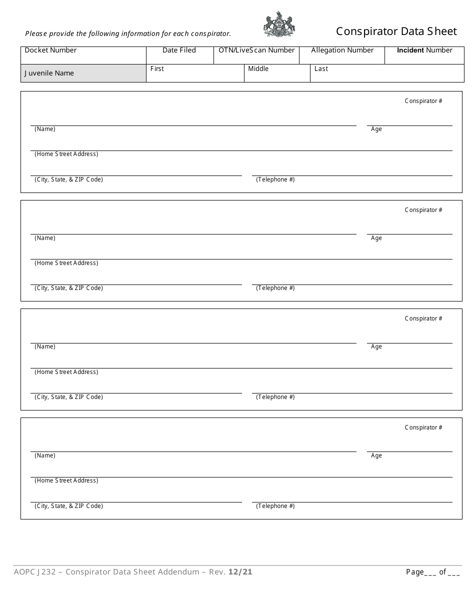 Form AOPC J232 Fill Out, Sign Online and Download Fillable PDF