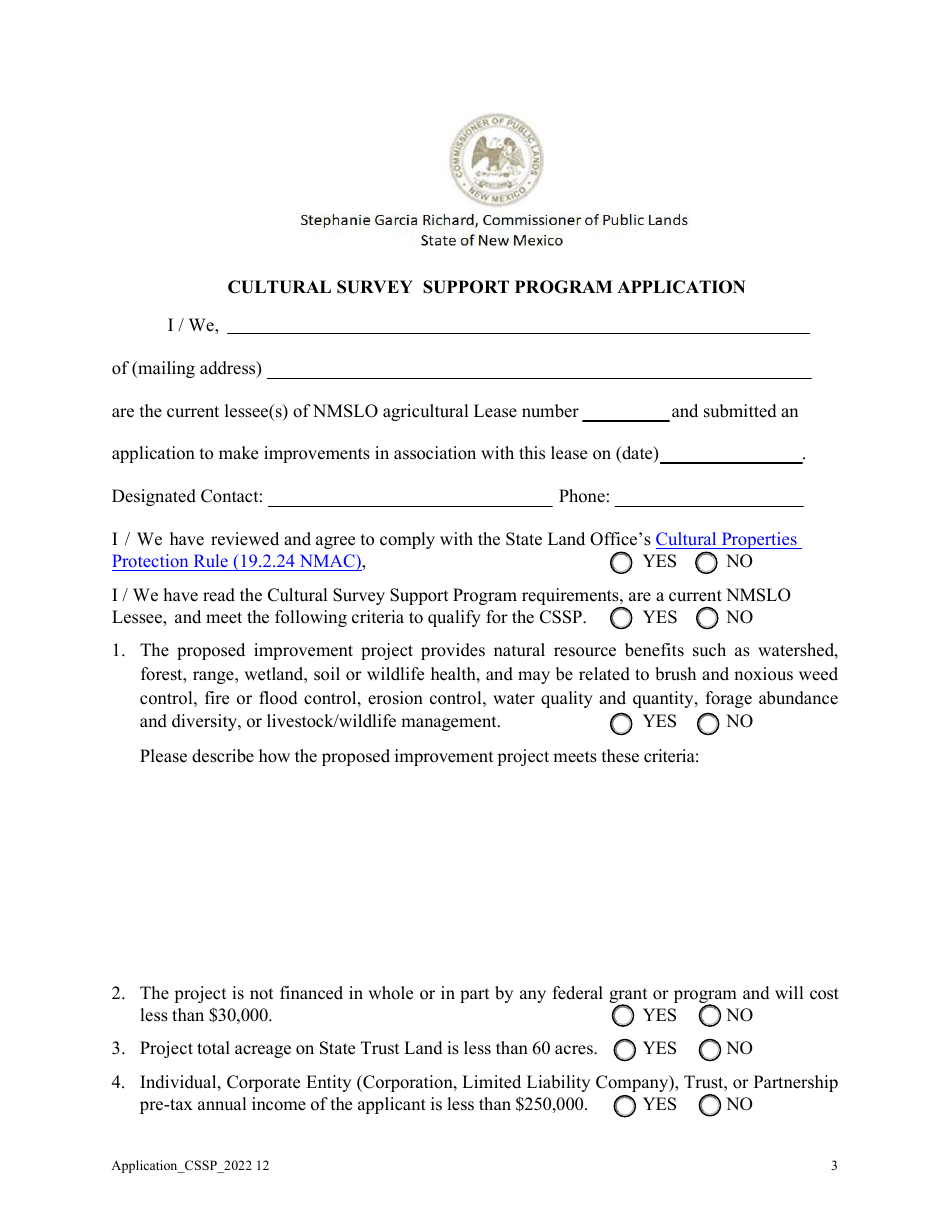 Cultural Survey Support Program Application - New Mexico, Page 3