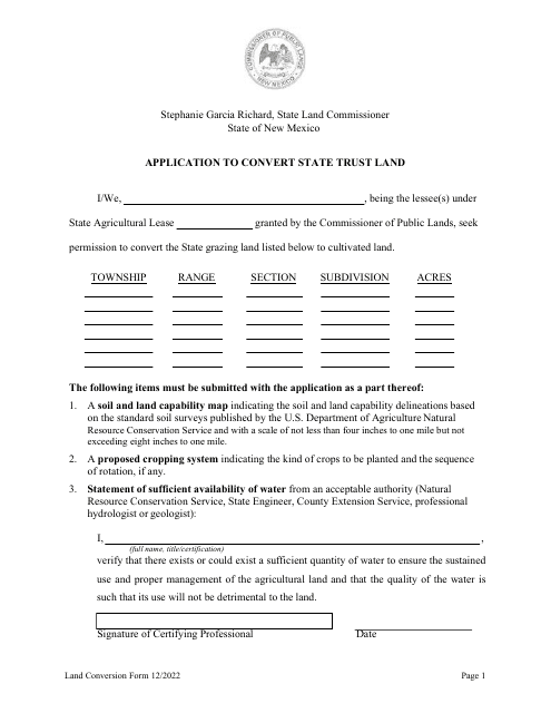 Application to Convert State Trust Land - New Mexico Download Pdf