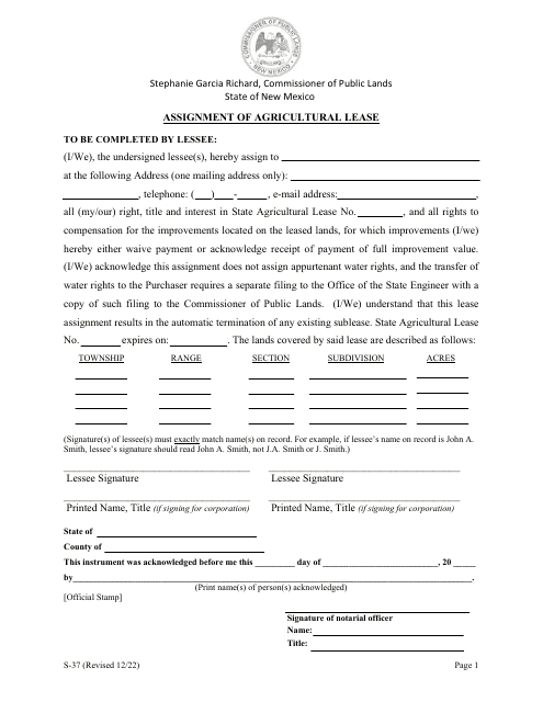 Form S-37  Printable Pdf