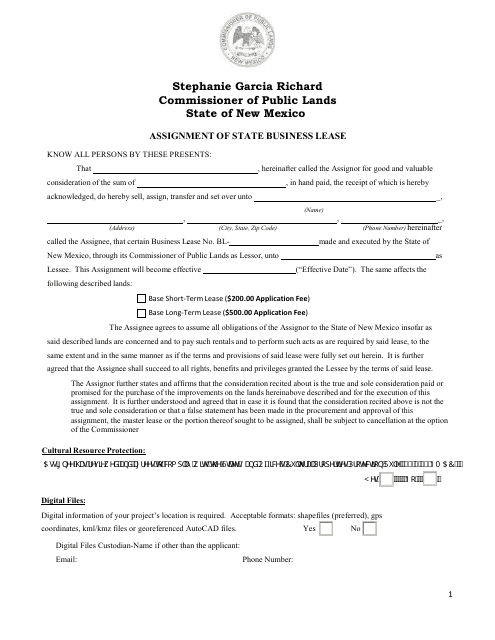 Assignment of State Business Lease - New Mexico