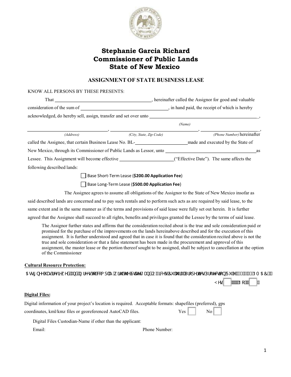 Assignment of State Business Lease - New Mexico, Page 1