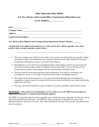 Mine Operation Plan (Mop) for New Mexico State Land Office Construction Materials Lease - New Mexico