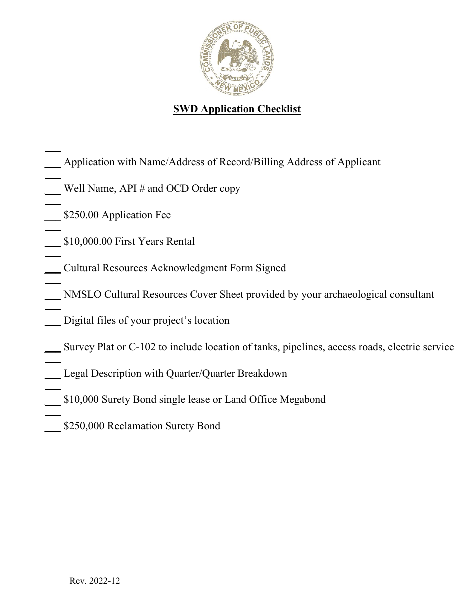 New Mexico Swd Application Checklist Fill Out, Sign Online and