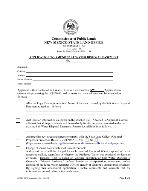 Application to Amend Salt Water Disposal Easement - New Mexico