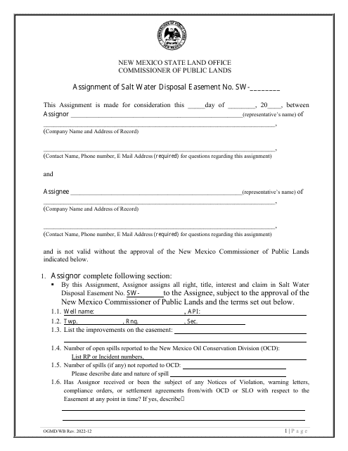 Assignment of Salt Water Disposal Easement - New Mexico Download Pdf