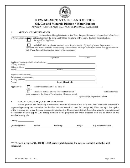 Application for New Salt Water Disposal Easement - New Mexico