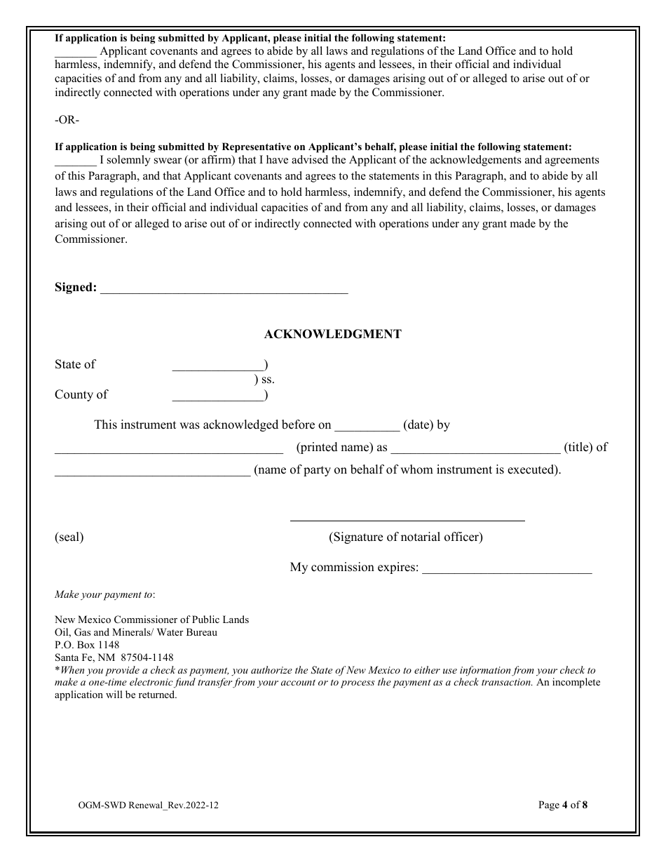 New Mexico Application for Renewal of Salt Water Disposal Easement ...