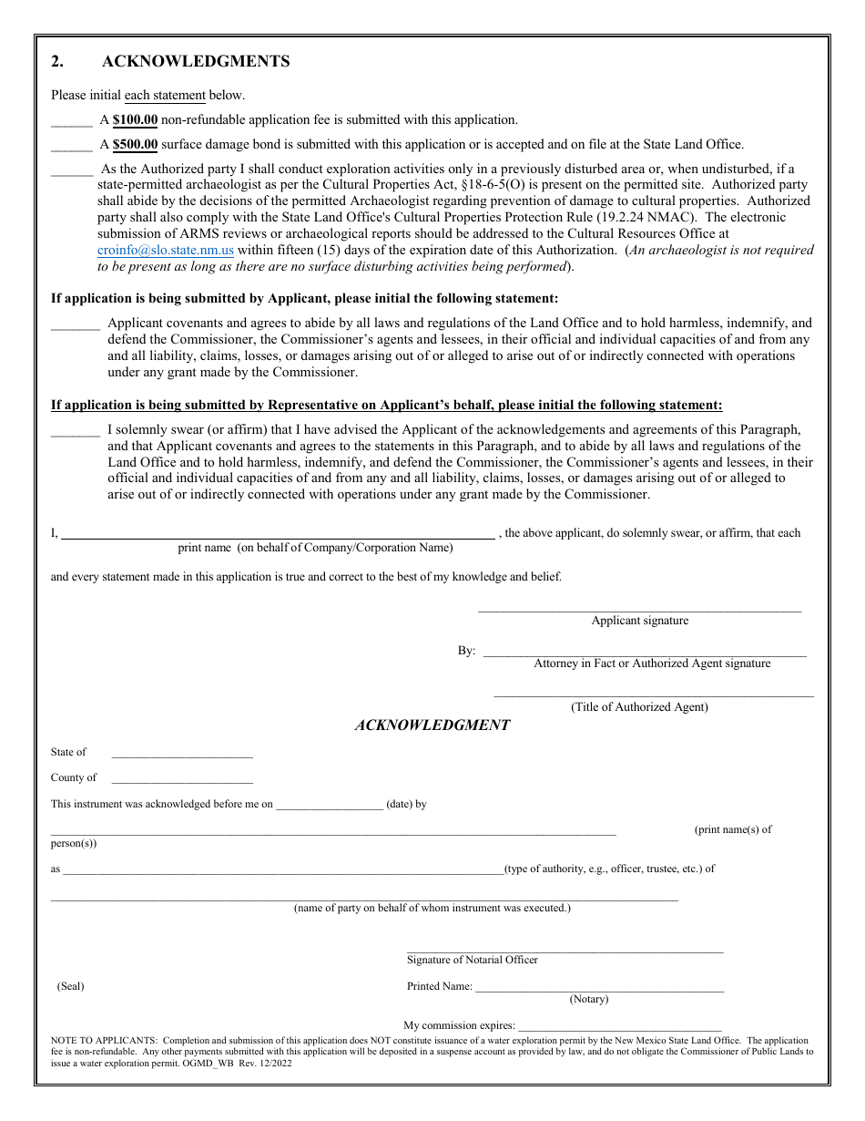 New Mexico Application for a Rule 12 (19.2.12 Nmac) - 1 Year Water/Soil ...