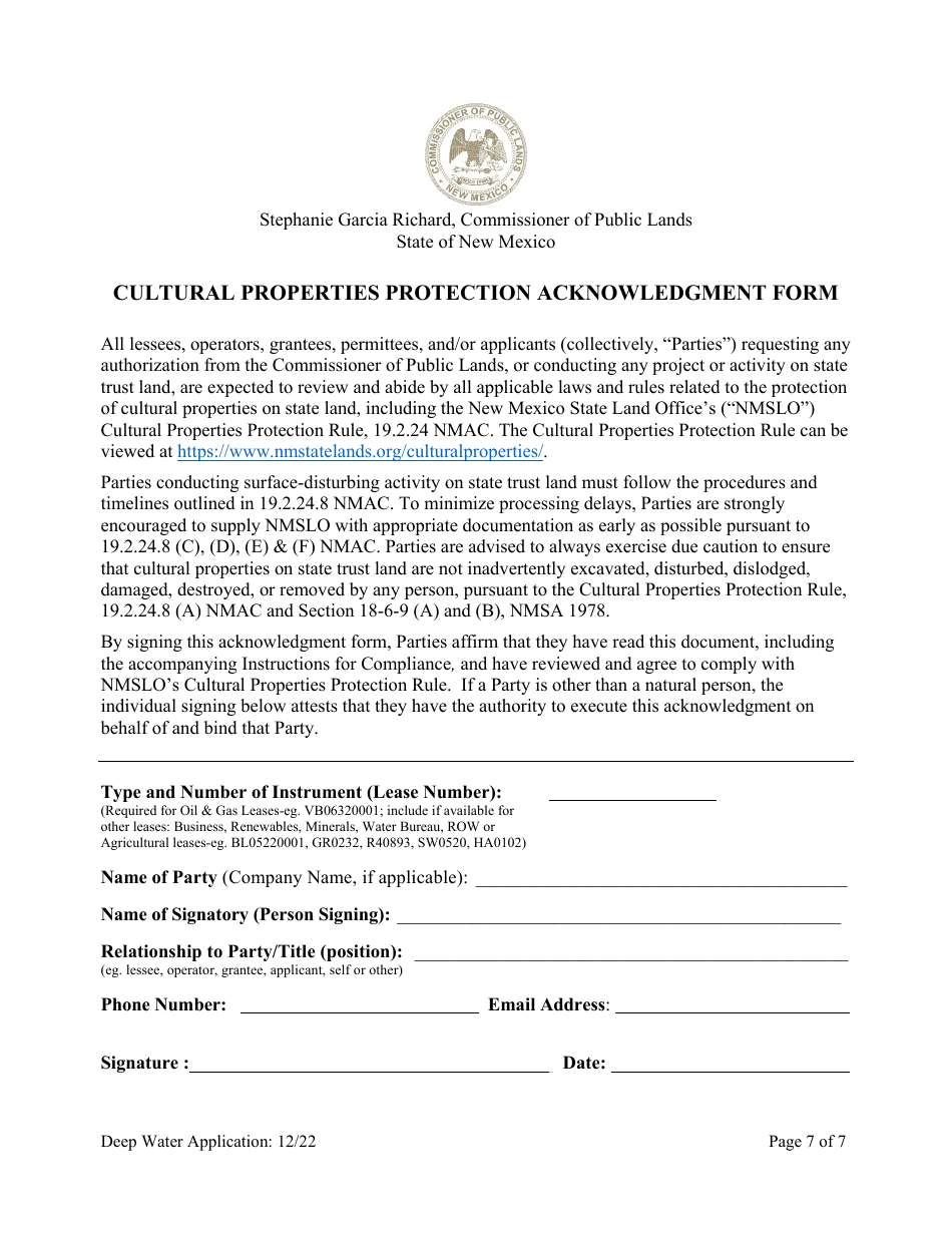 Application for Deep Water Easement - New Mexico, Page 7