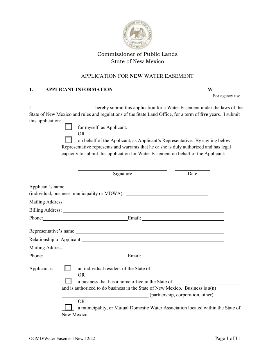 New Mexico Application for New Water Easement - Fill Out, Sign Online ...