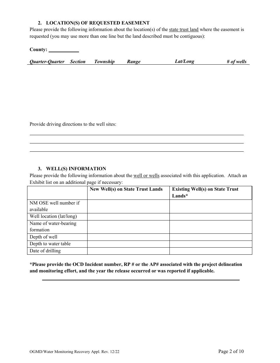Application for Water Monitoring / Recovery Well Easement - New Mexico, Page 2