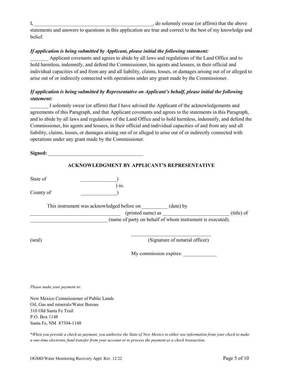Application for Water Monitoring / Recovery Well Easement - New Mexico, Page 5