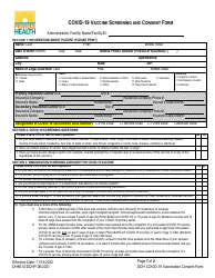 Document preview: Form DH8010-DCHP Covid-19 Vaccine Screening and Consent Form - Florida