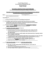 Building Construction Questionnaire - Town of Clayton, New York