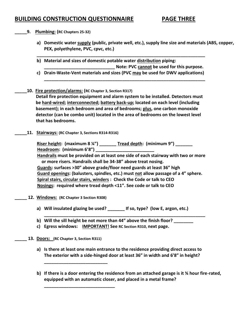 Building Construction Questionnaire - Town of Clayton, New York, Page 3
