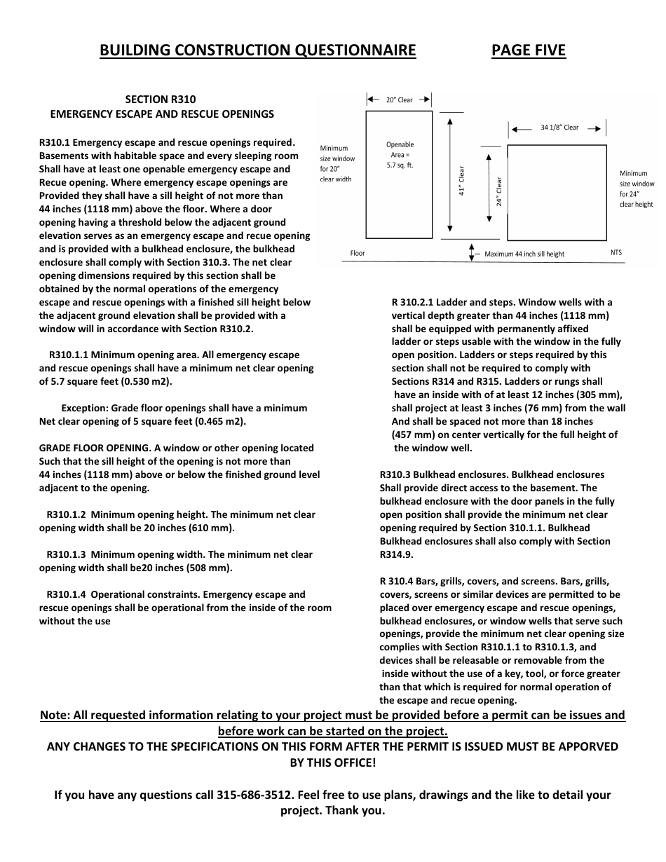 Building Construction Questionnaire - Town of Clayton, New York, Page 5