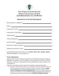 Document preview: Application for Use of Arena Meeting Room - Town of Clayton, New York