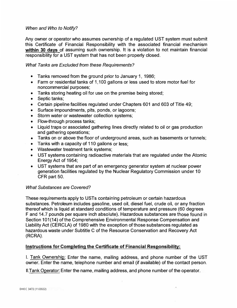 DHEC Form 3472 Certificate of Financial Responsibility - South Carolina, Page 5