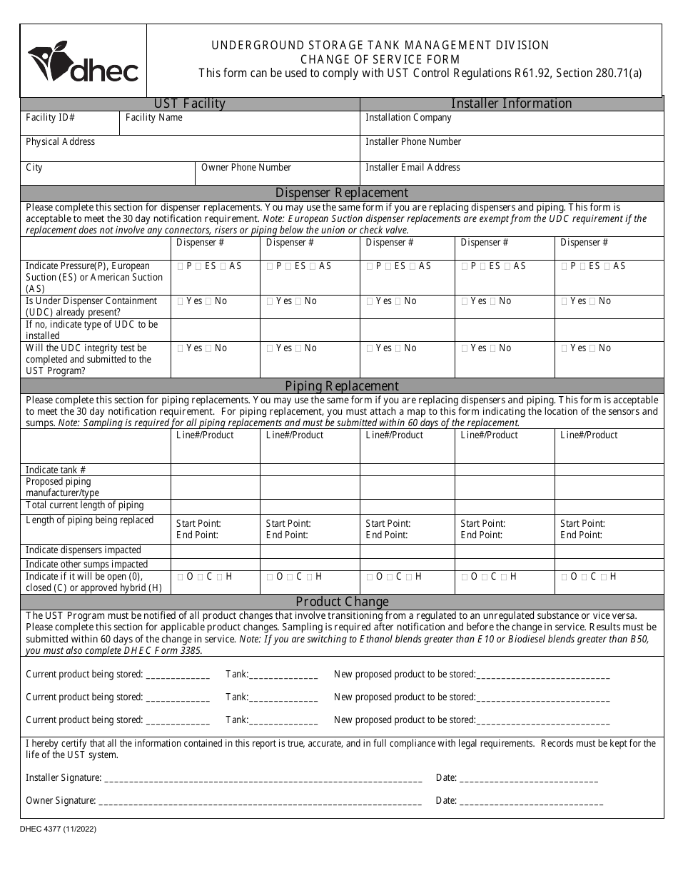 Dhec Form 4377 Fill Out Sign Online And Download Printable Pdf