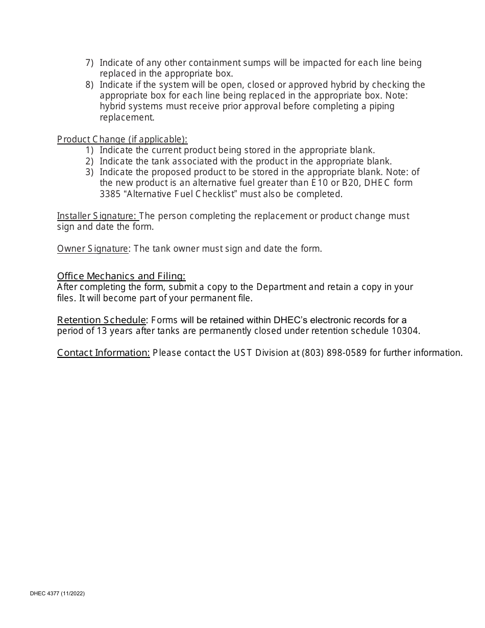 DHEC Form 4377 Change of Service Form - South Carolina, Page 4