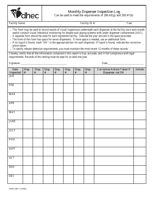 DHEC Form 4381  Printable Pdf