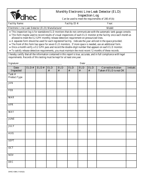 DHEC Form 4380  Printable Pdf