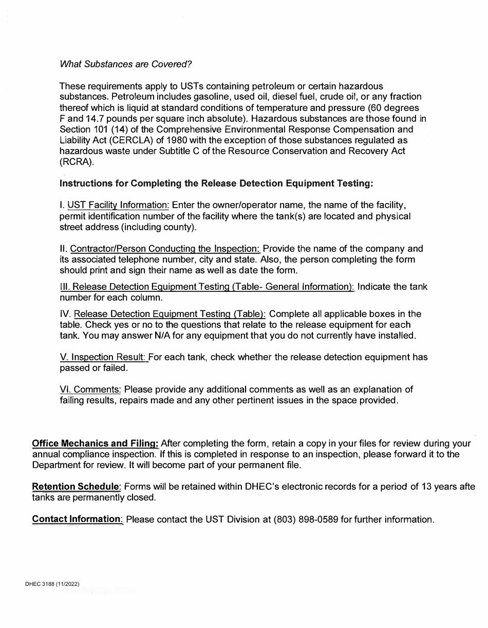 DHEC Form 3188 Release Detection Equipment Testing - South Carolina, Page 4