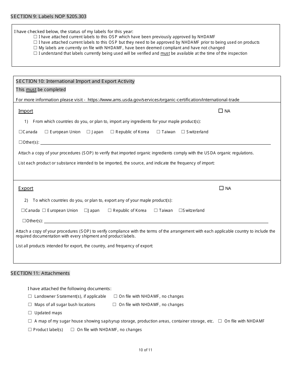 Organic System Plan (Osp) - Maple Products - New Hampshire, Page 10