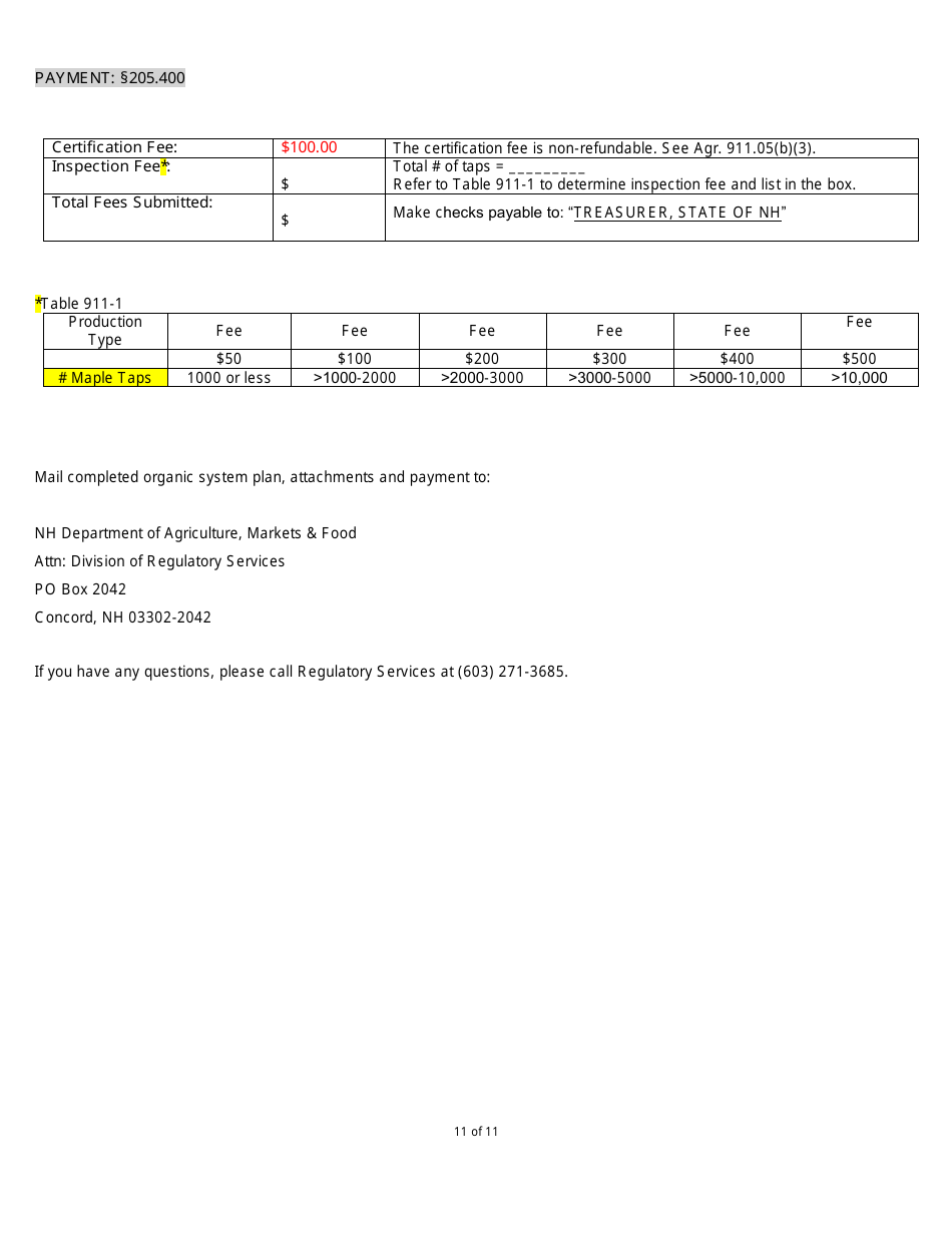 Organic System Plan (Osp) - Maple Products - New Hampshire, Page 11