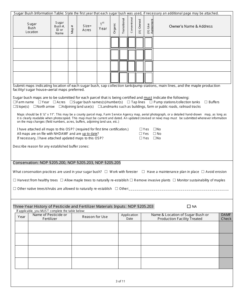 Organic System Plan (Osp) - Maple Products - New Hampshire, Page 3