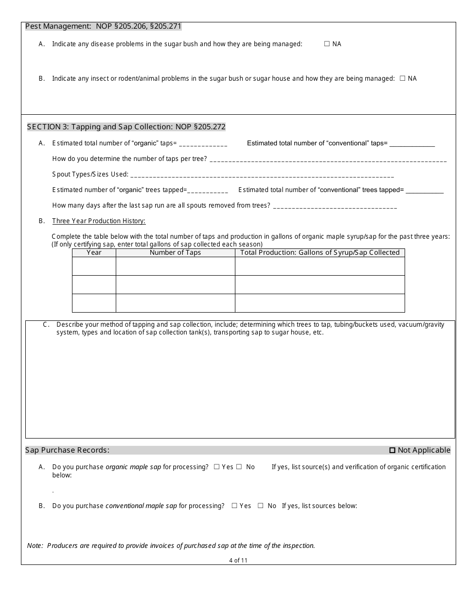 Organic System Plan (Osp) - Maple Products - New Hampshire, Page 4