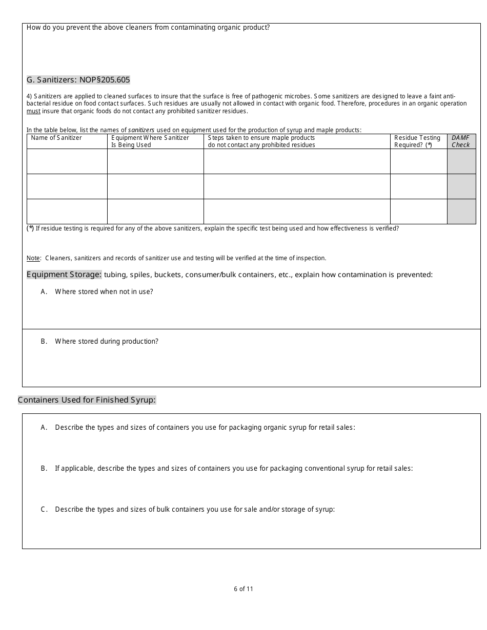 Organic System Plan (Osp) - Maple Products - New Hampshire, Page 6
