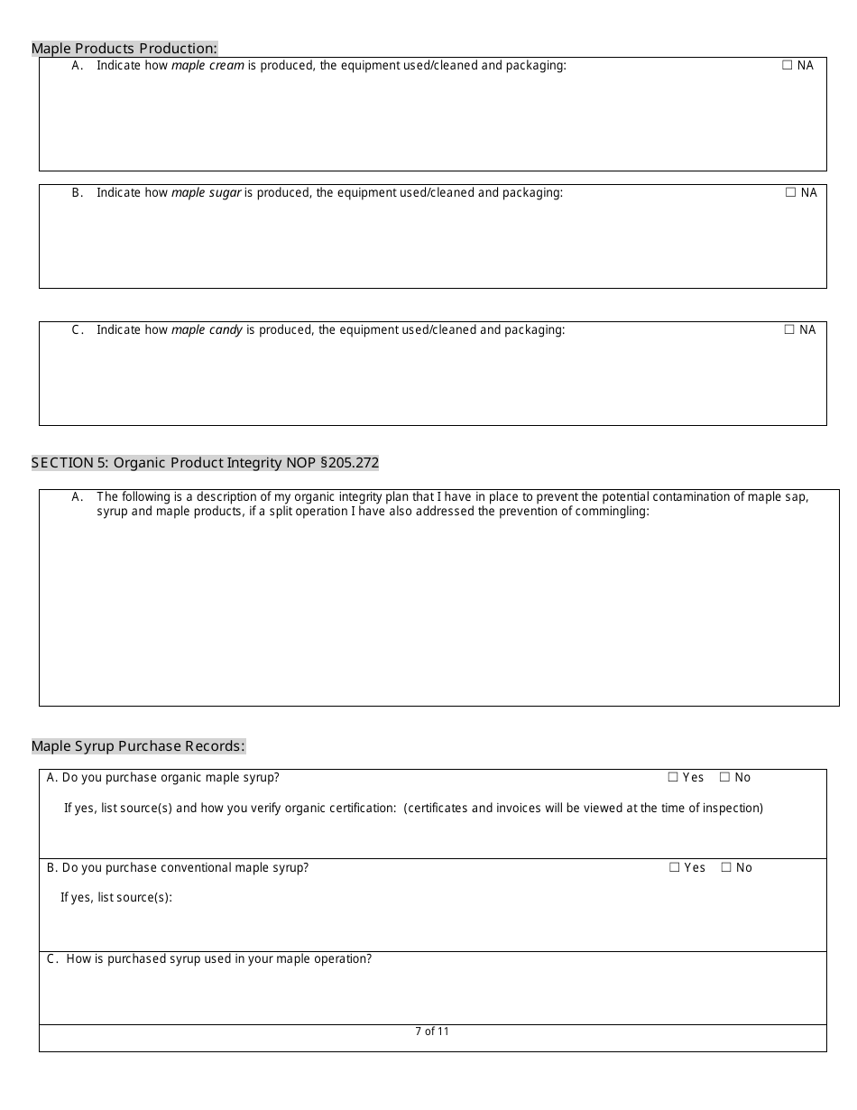 Organic System Plan (Osp) - Maple Products - New Hampshire, Page 7