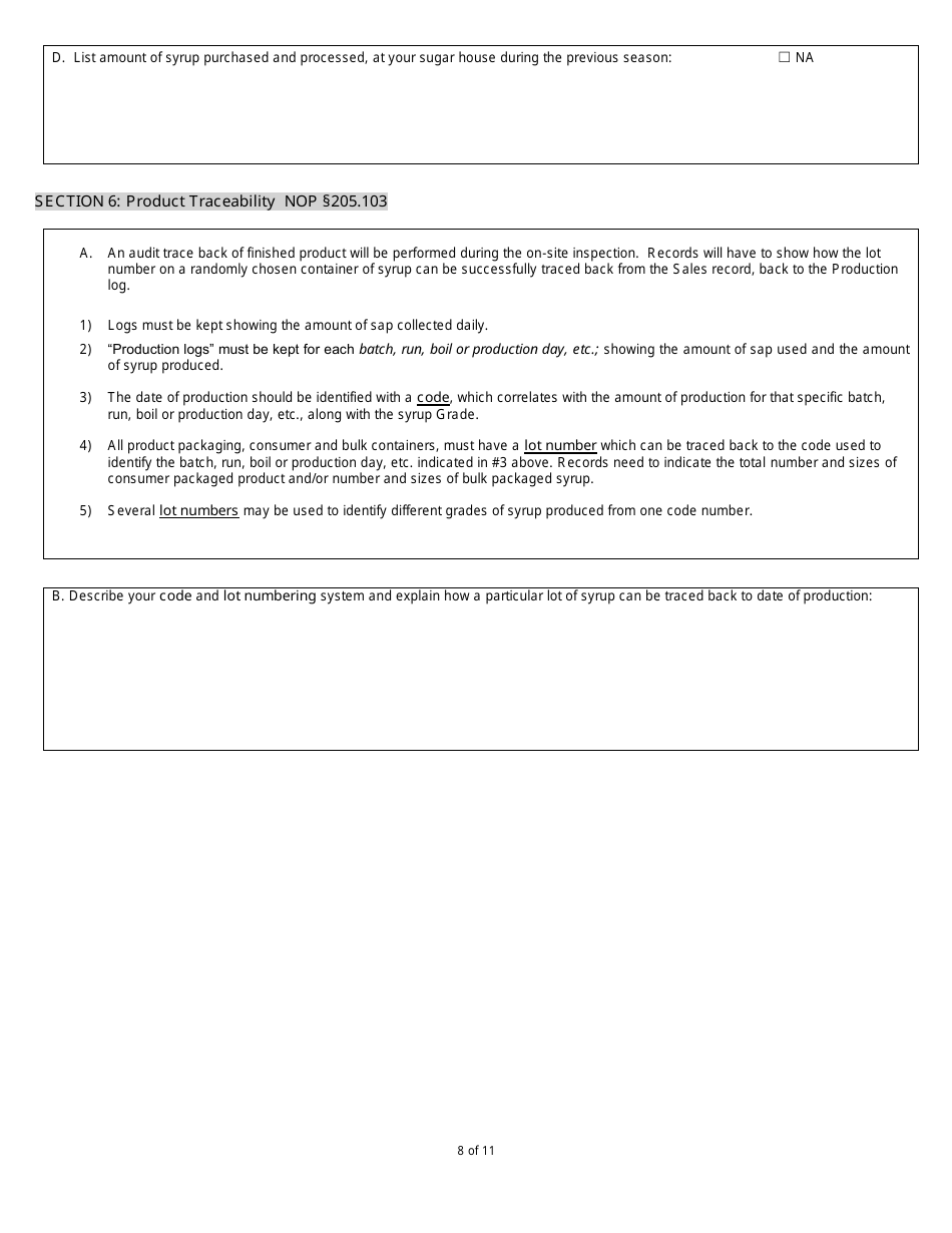 Organic System Plan (Osp) - Maple Products - New Hampshire, Page 8