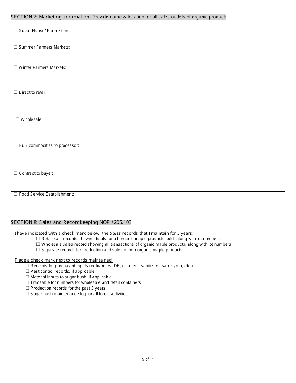 Organic System Plan (Osp) - Maple Products - New Hampshire, Page 9