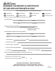 Document preview: Business Tax Receipt & Certificate of Use Application (Btr & Cou) - City of Orlando, Florida