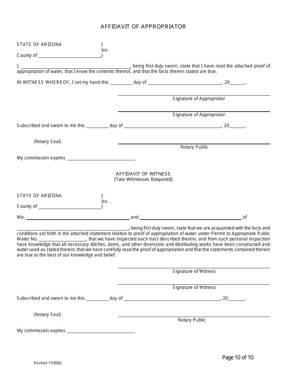 Application for Certificate of Water Right (Proof of Appropriation) of Water - Arizona, Page 10