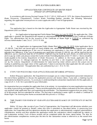 Application for Certificate of Water Right (Proof of Appropriation) of Water - Arizona