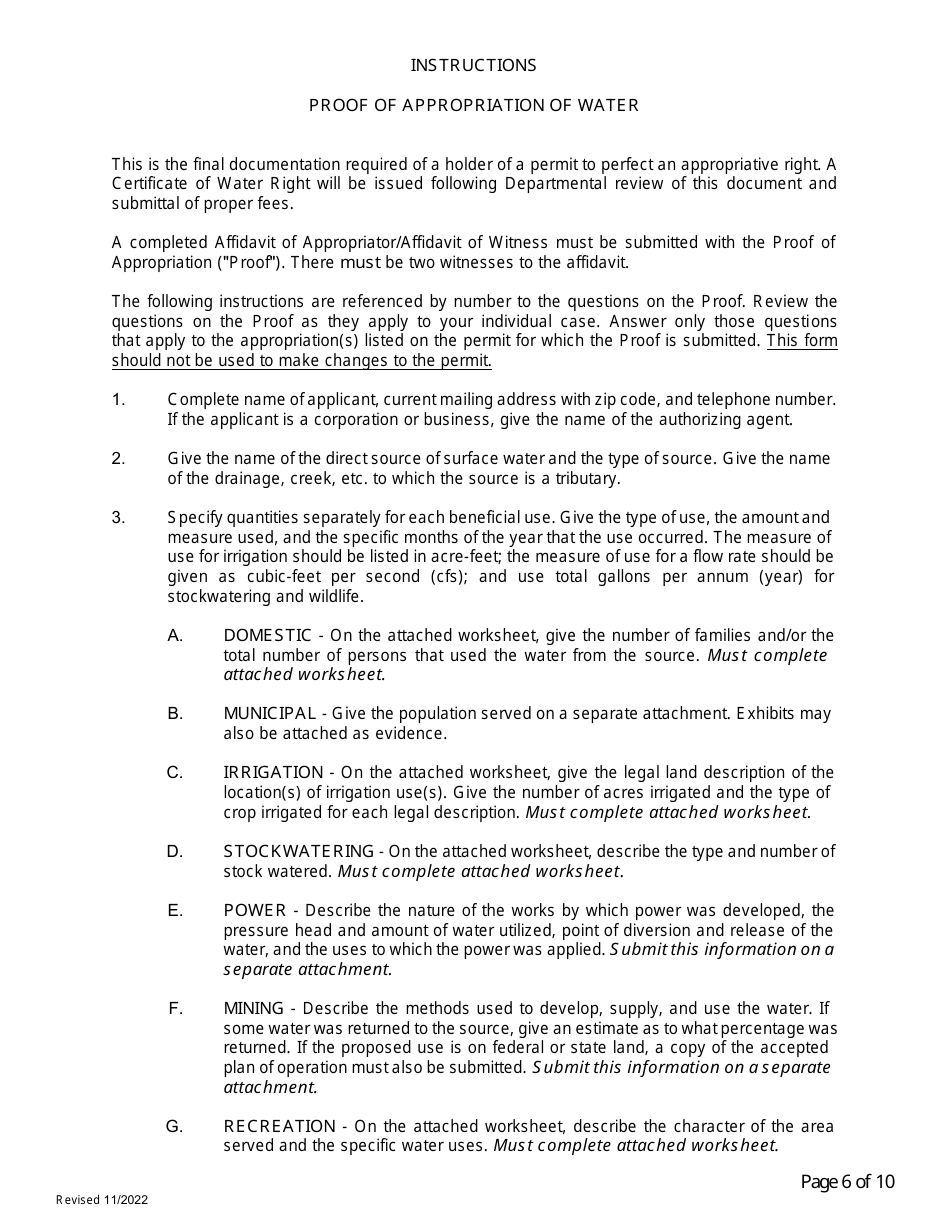 Application for Certificate of Water Right (Proof of Appropriation) of Water - Arizona, Page 6