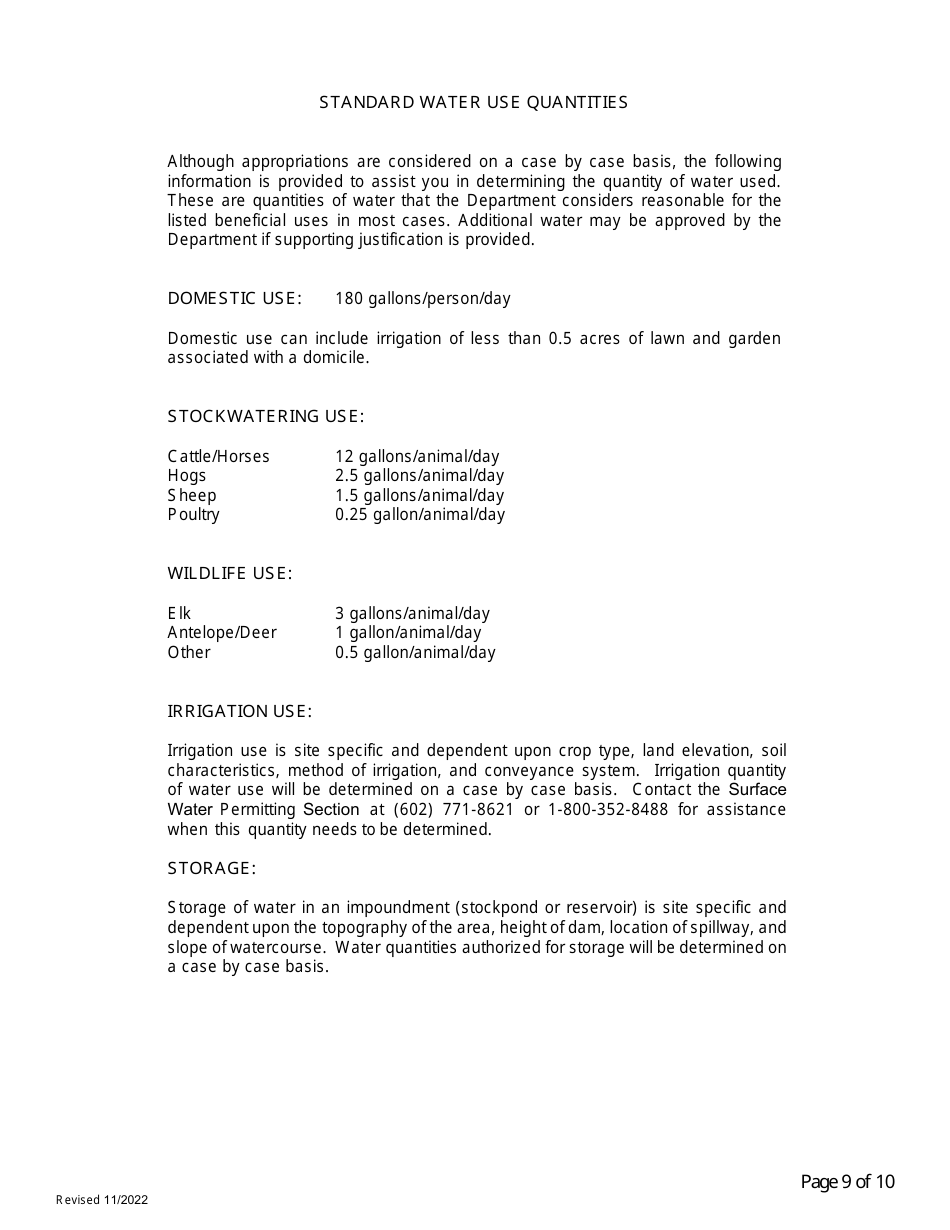 Application for Certificate of Water Right (Proof of Appropriation) of Water - Arizona, Page 9
